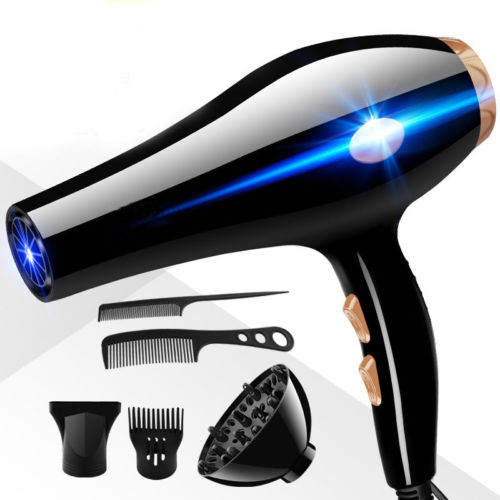 6PCS/Sets 2200W Hair Blow Dryer Blue Light Constant Temperature Dryer with Diffuser Concentrator Salon Professional Kit