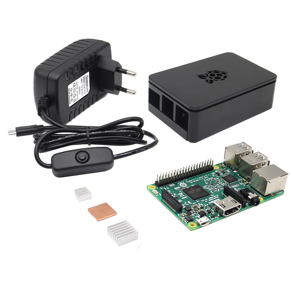 4-in-1 Raspberry Pi 3 Model B + ABS Case + 5V 3A EU Plug + Heat Sink Kit