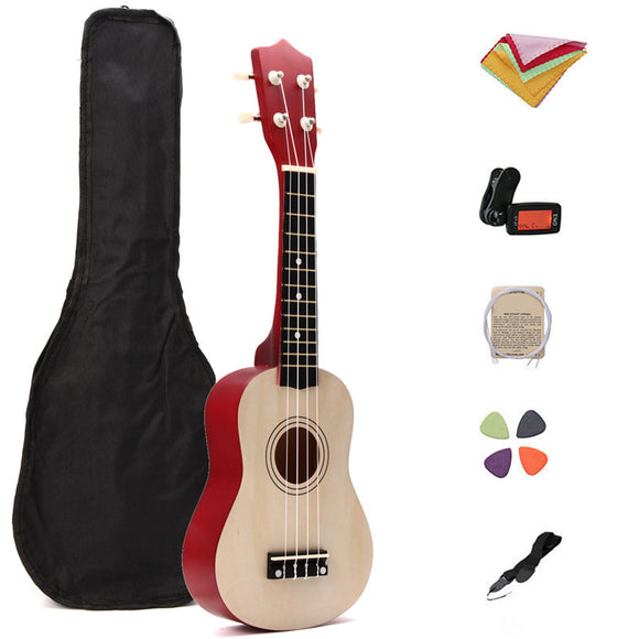 21 Inch Basswood Ukulele Hawaii Guitar Musical Instrument with Tuner Bag