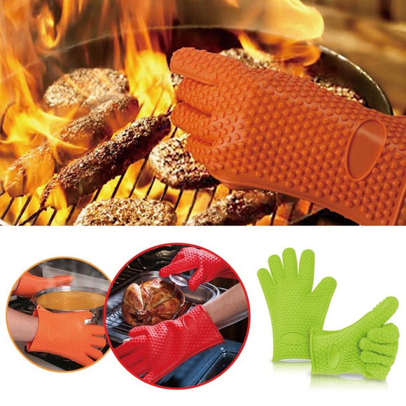 Silicone Oven Heat Resistant Glove Outdoor BBQ Grill Picnic Gloves Mitt Baking Hand Protective Tools