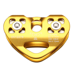 30KN Golden Outdoor Rock Climbing Dual Pulley Zip Line Rescue Cable Trolley