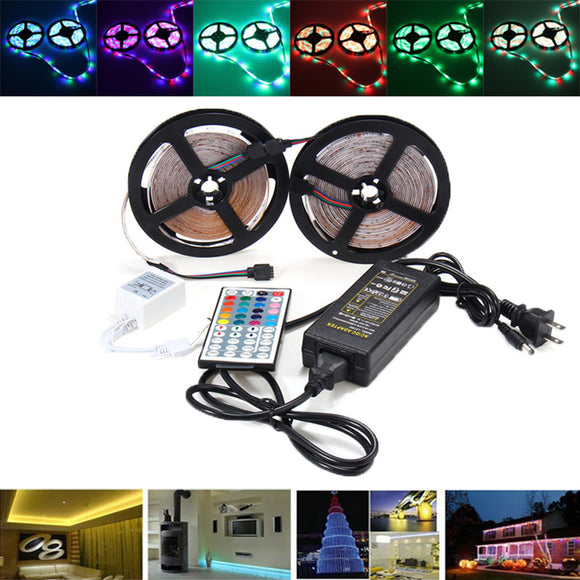10M 600 LED SMD3528 RGB Color Changing LED Flexible Strip Light Kit + IR Controller + Adapter DC12V
