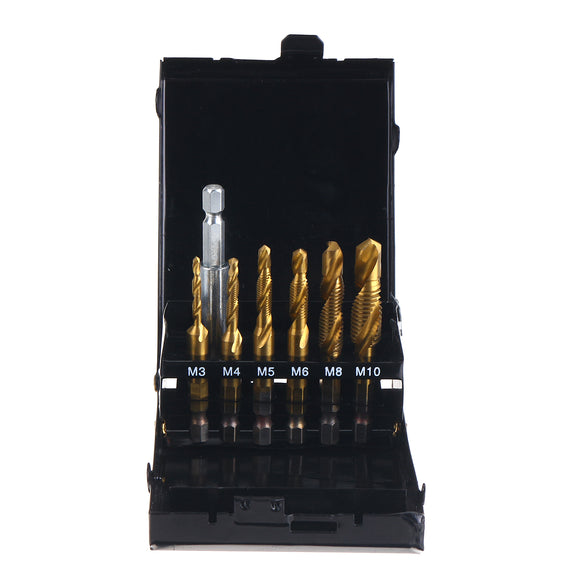 6pcs M3-M10 Hex Shank HSS Screw Thread Tap Taper Drill Bit Combination Set