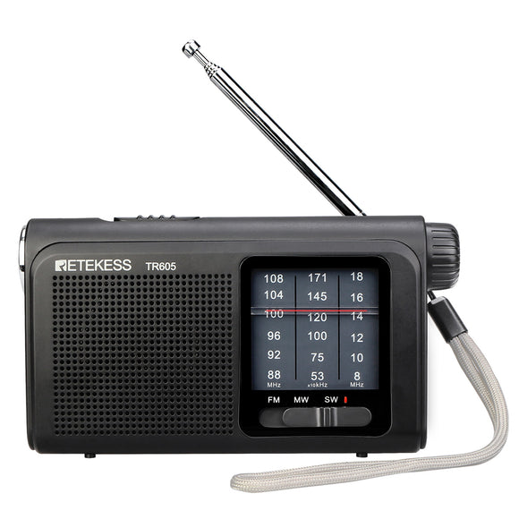 Retekess TR605 SW MW FM Radio 3 Band Hand Tuned Radio Emergency Flashlight