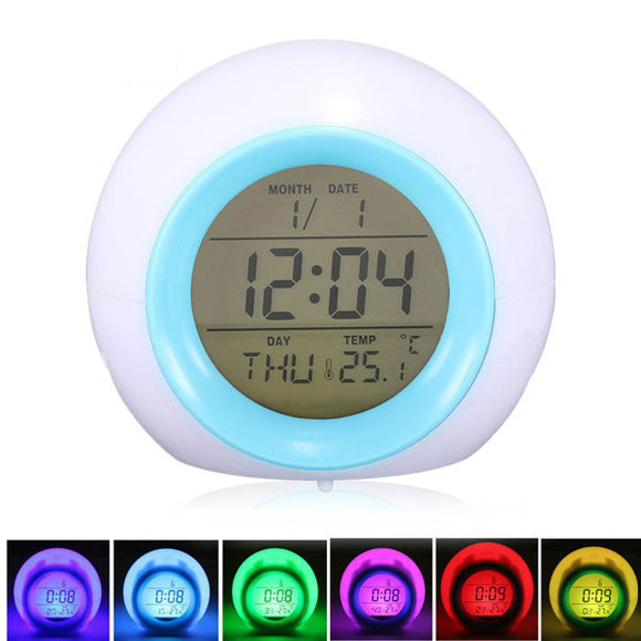 7 Color LED Glowing Change Temperature Sound Digital Alarm Clock