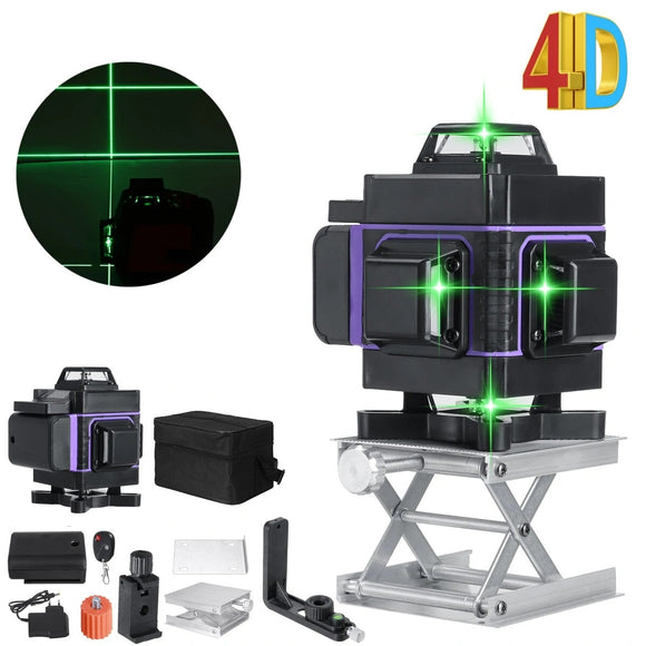 16 Line 4D Laser Level Green Light Auto Self Leveling Cross 360 Rotary Measuring