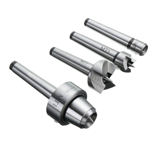 4pcs MT1 Wood Lathe Live Center And Drive Spur Cup MT1 Arbor with Wooden Case