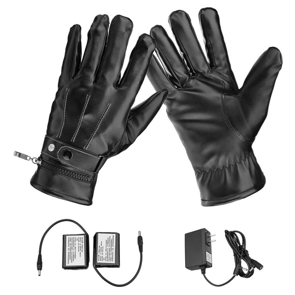 Motorcycle Electric Heated Gloves Touch Screen Leather Hand Warmer Rechargeable Battery