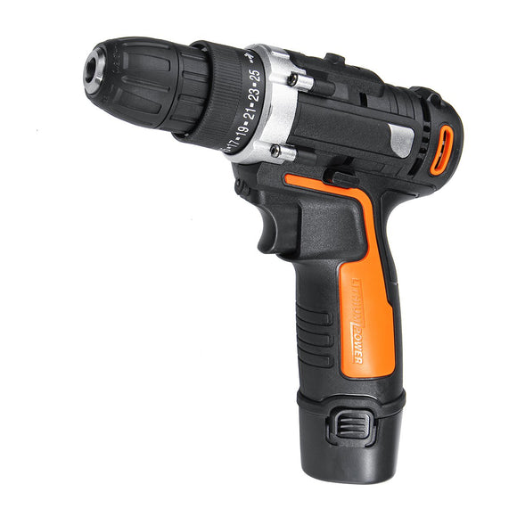 12V Cordless Electric Drill Screwdriver 25+1 Torque 10mm Chuck W/ 1 or 2 Battery