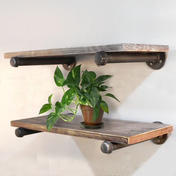 24/36 Rustic Industrial Pipe Shelf Bracket Floating Wooden Board Wall Mounted Holder