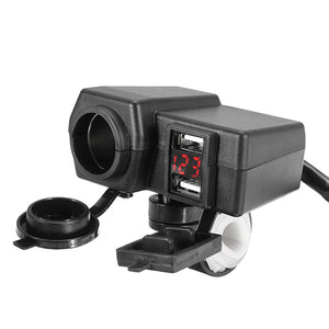 12V/24V 3.1A Waterproof Motorcycle Dual Usb Charger LED Volt Meterr Cigarette Socket