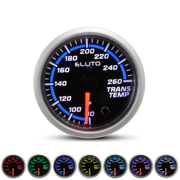 2Inch 52mm 80-260F Transmission Temperature Gauge 7 Color LED Black Face Car Meter