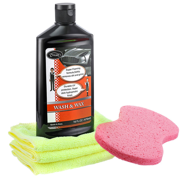 500ML Car Wash Wax 3Pcs Microfiber Towels With Washing Sponge Cleaning Beauty Set