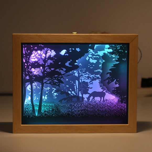 Colorful 3D Paper Picture Frame Shadow USB Night Light Gift for Home Office Wedding Birthday Decor