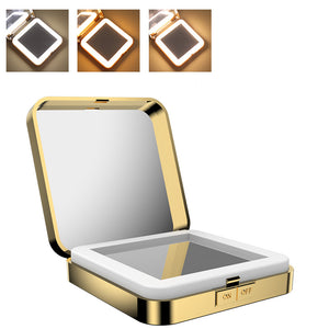 USB LED Lights 10x Magnifying Foldable Square Makeup Mirrors Double Sided Portable Makeup Tools