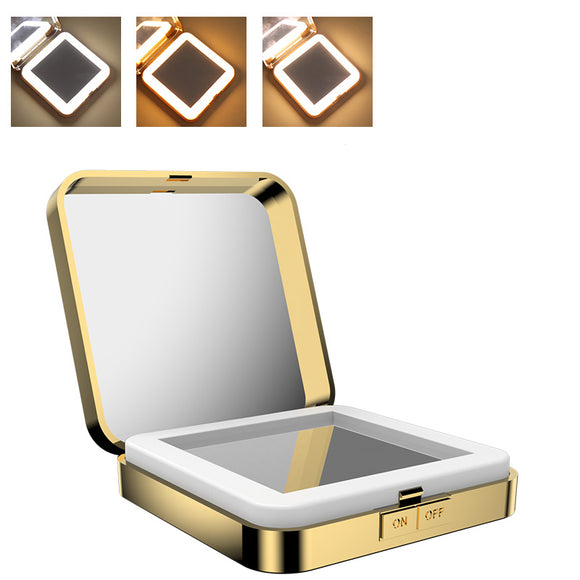 USB LED Lights 10x Magnifying Foldable Square Makeup Mirrors Double Sided Portable Makeup Tools