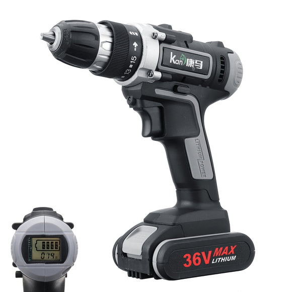 36V Electric Cordless Drill 2 Speed Digital Display Li-Ion Battery Power Screwdriver Drills Repair Tool