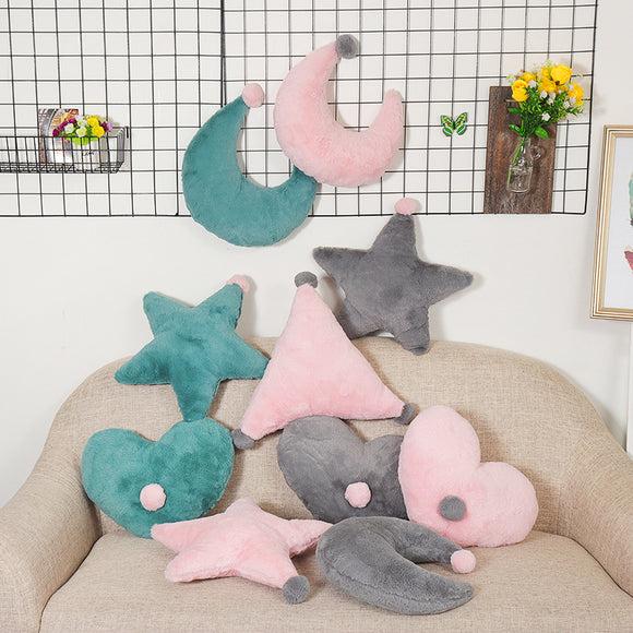 Home Baby Room Sofa Cushion Star Moon Heart Triangle Soft Travel Plush Pillow