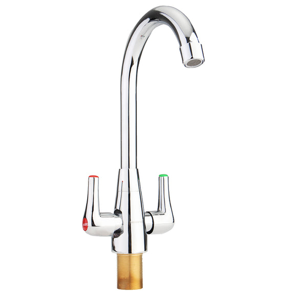 Brass Chrome Finish Kitchen Sink Faucet 360 Rotate Neck Spout Double Handle Water Mixer Tap
