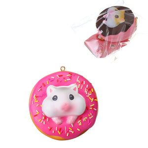 Hamster Donut Squishy Toy 6CM Chocolate Strawberry Color Slow Rising Cream Scented With Package