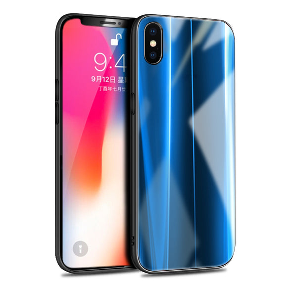 Bakeey Laser Aurora Glossy Plating Glass Mirror Protective Case for iPhone X
