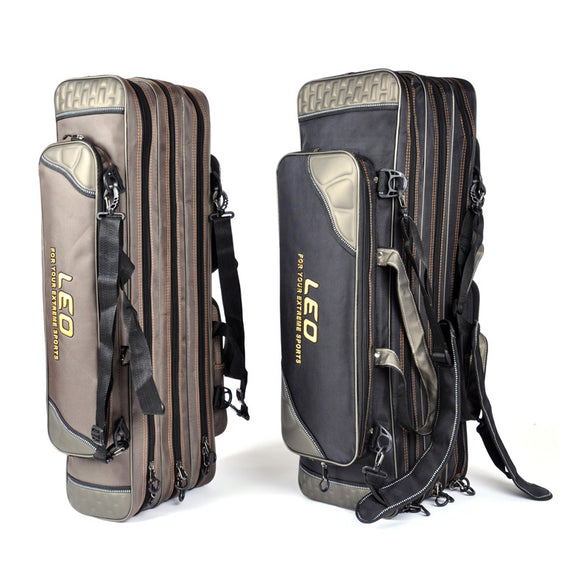 LEO S/L Canvas 3 Layers Waterproof Fishing Bag Fishing Rod Reel Line Storage Bag Shoulder Tool Bag