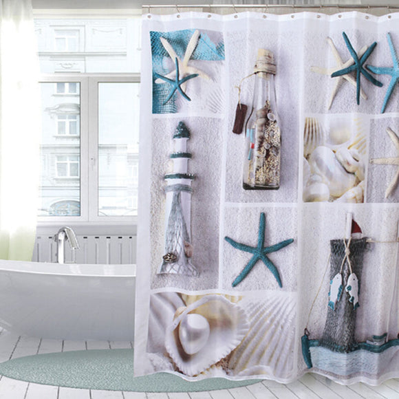 180x180cm Sea Shells Bathroom Shower Curtain with 12 Hooks
