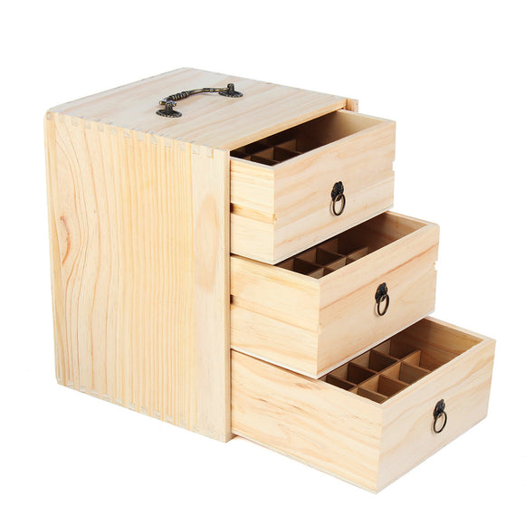 Essential Oil Wooden Box 75 Slots 3 Tiers Multi Tray Carry Organizer Wood Storage Case w/ Handle