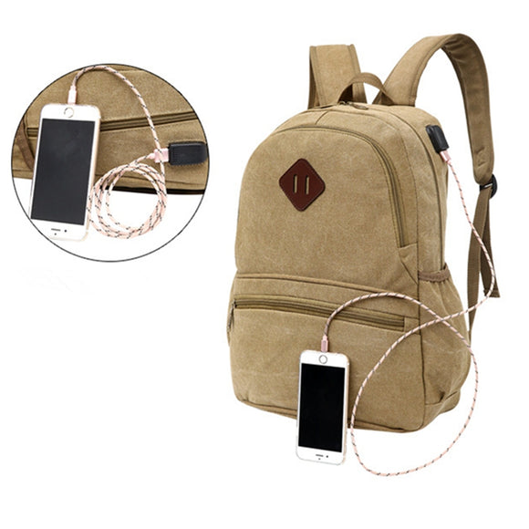 Men's Women's Waterproof Canvas Laptop Backpack Bag With External USB Charging Port