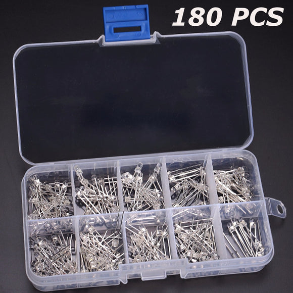 180pcs  Eight Colors 3 mm Round Light LED Assortment Kit Diode Emitting Lamp