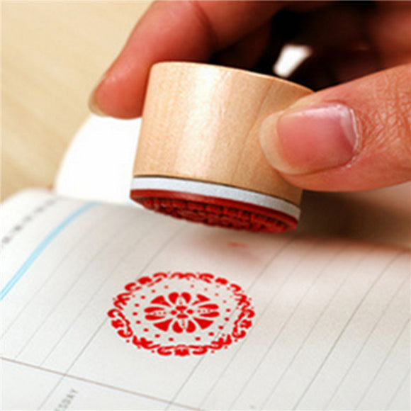 Wooden Round Vintage Floral Flower Pattern Retro Rubber Stamp Wedding