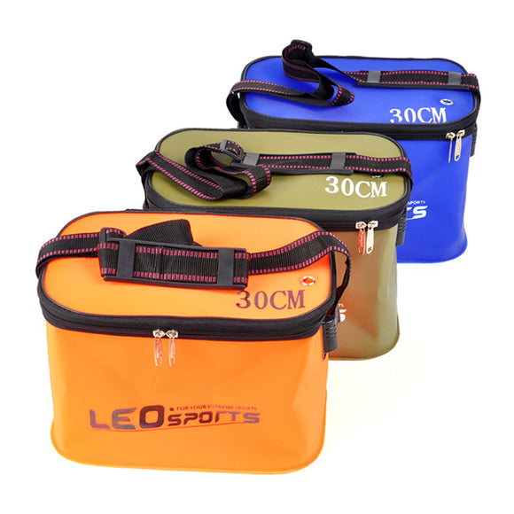 LEO 30cm 34cm EVA Folding Water Bucket Outdoor Carp Fishing Tool Foldable Water Tank With Belt