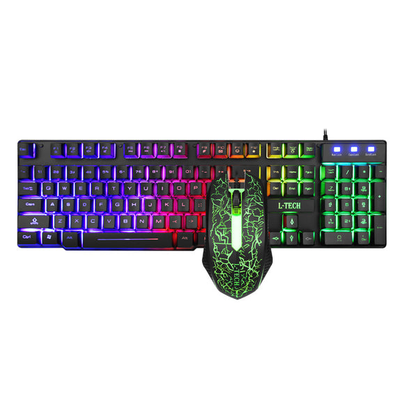 104 Keys USB Wired Colorful LED Orange Backlight Gaming Keyboard and Mouse Combo Set