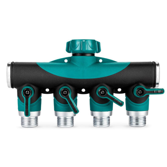 3/4 Inch Garden Hose 4 Way Splitter Water Pipe Faucet Shut Off Valve Connector US Standard Thread