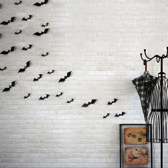 12pcs Halloween 3D Black Bat Wall Sticker Halloween Party Home Decor Sticker