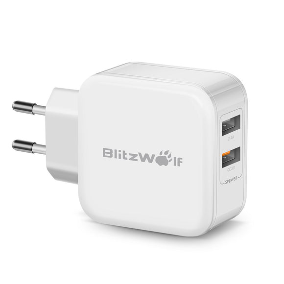 BlitzWolf BW-S6 QC3.0+2.4A 30W Dual USB Charger EU Adapter for iphone 8 8 Plus iphone X Xiaomi