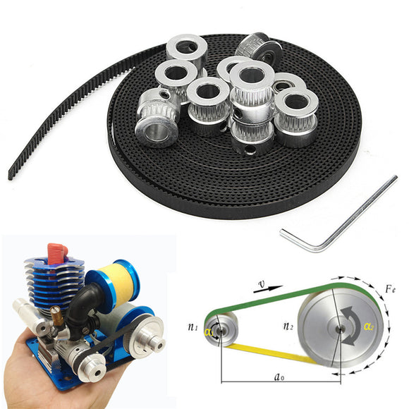 8pcs GT2 20T Bore 8mm Timing Pulley with 5m Belt and Tensioner