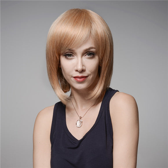 Elegant Human Hair Wig Side Bang Wave Virgin Remy Mono Top Capless 32cm