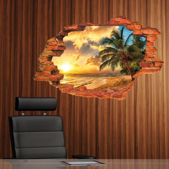 Miico Creative 3D Island Sea Sunset Coconut Palm Removable Home Room Decorative Wall Decor Sticker