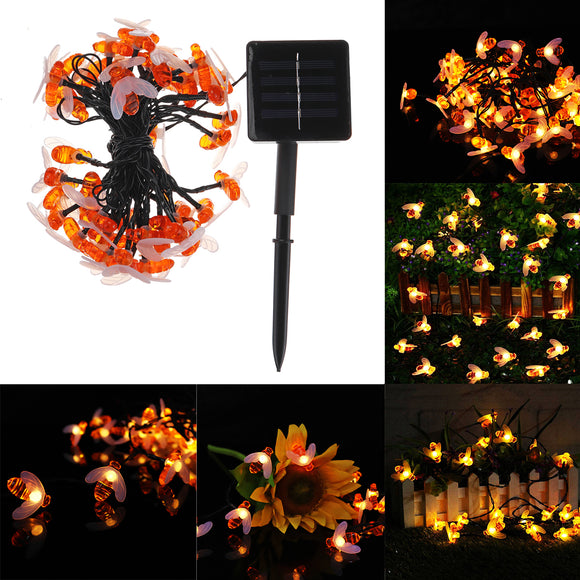 Solar Powered Waterproof Honey Bee Shape 50 LED String Light Garden Yard Decoration Lamp