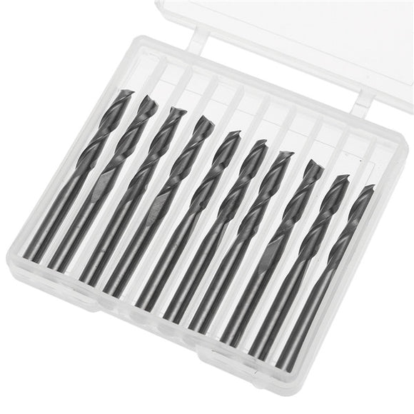 10pcs 1/8 Inch  Double Flute Spiral 17mm End Mill Set CNC Carbide Flat Nose End Mill