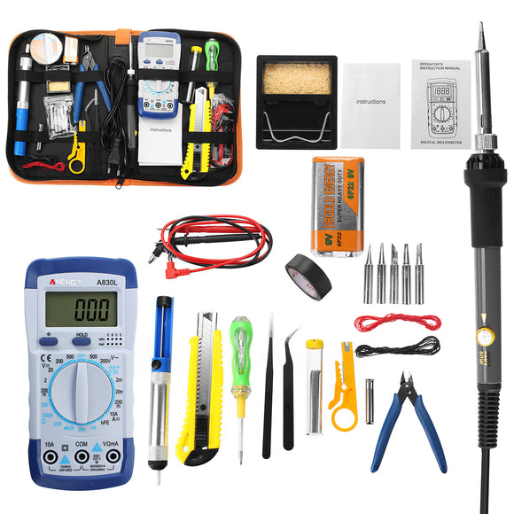 32PCS Adjustable Temperature Electric Soldering Iron Kit 110V 220V 60W Tips Heating Welding Tools with Multimeter