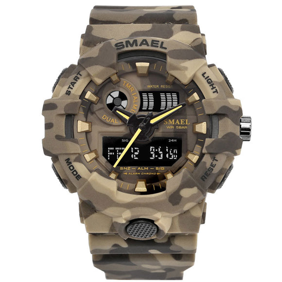 SMAEL 8001 Digital Watch Camouflage Militray Dual Display Men Sports Outdoor Wrist Watch