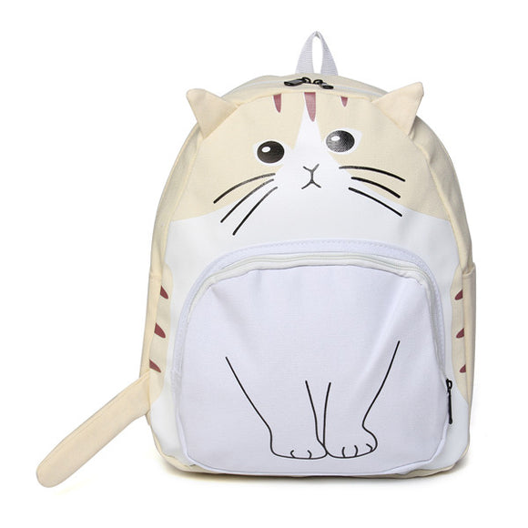 Women Canvas Cat Face Backpack Girls Cute Rucksack School Students Book Bags