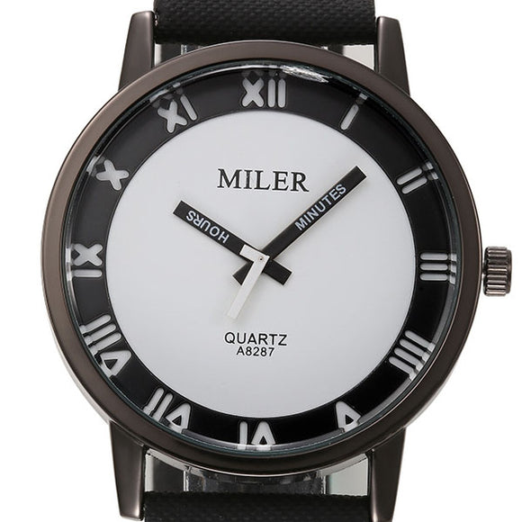 MILIER 8287 Fashion Unisex Male Female Leather Strap Lovers Quartz Wrist Watch