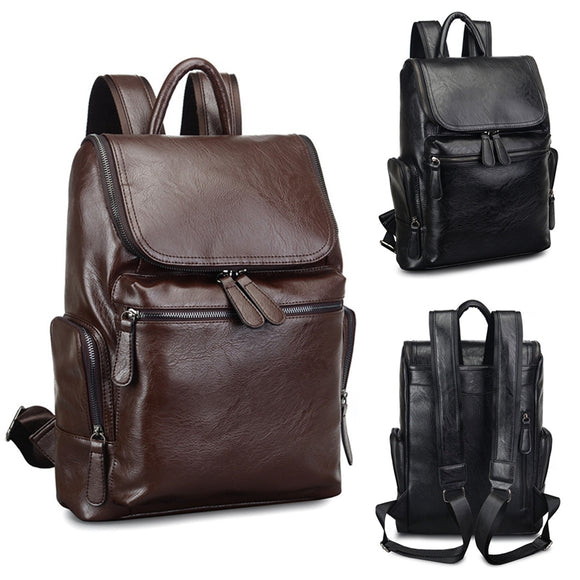 Waterproof 15.6 inch Laptop Backpack Men's Fashion PU Leather Backpacks For Hiking Travel Camping