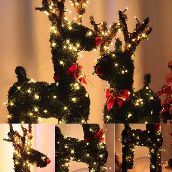 30/40/50/60CM Vintage Christmas Reindeer with 10M LED Holiday Light Artificial Grass Decor US Plug
