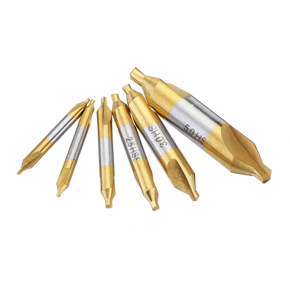 Drillpro 6pcs HSS Center Drill Bit 1/1.5/2/2.5/3/5mm 60 Degree Titanium Coated Countersink Drill Bit