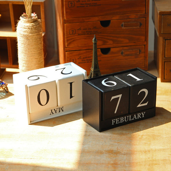 Vintage Perpetual Year Table Desk Wooden Calendar Wood Block Office Desktop Decoration Accessorie