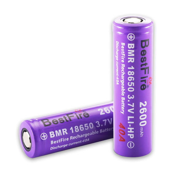 2PCS BestFire 18650 Battery 2600mAh 40A 3.7V Rechargeable Lithium Battery